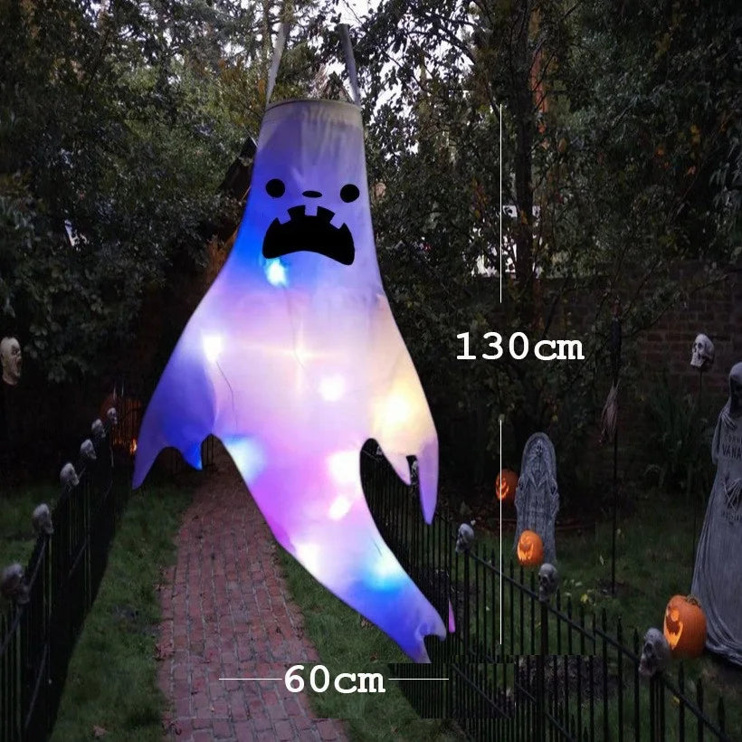 Fantôme Effrayant avec Lumière LED pour Halloween, Accessoire de Décoration d'Niket d'Extérieur, Pendentif d'Arbre, Ornement de ix, Fournitures de Bricolage