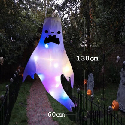 Fantôme Effrayant avec Lumière LED pour Halloween, Accessoire de Décoration d'Niket d'Extérieur, Pendentif d'Arbre, Ornement de ix, Fournitures de Bricolage