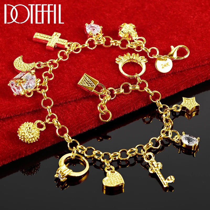 DOTEFFIL 925 en argent Sterling lune coeur serrure croix Bracelet pour hommes femme charme fête de mariage bijoux de mode