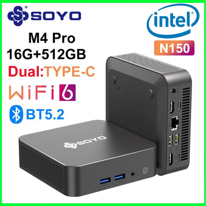 SOYO M4 PRO Mini PC Intel N150 Mini PC ordinateur Win11 Pro MiniPC DDR4 16GB RAM 512GB ROM WiFi6 BT5.2 ordinateur de bureau