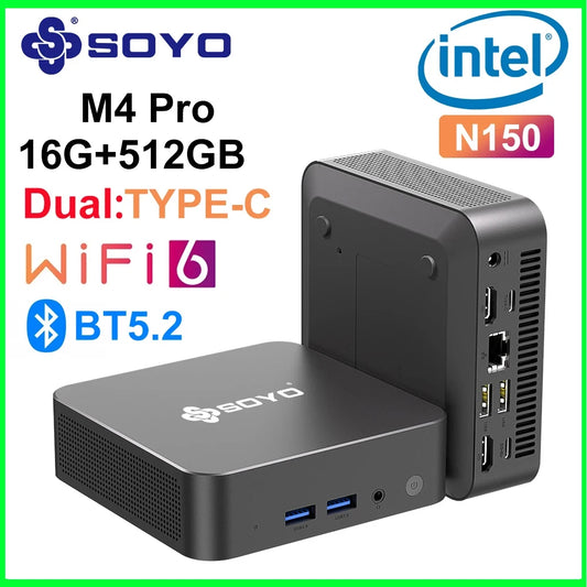 SOYO M4 PRO Mini PC Intel N150 Mini PC ordinateur Win11 Pro MiniPC DDR4 16GB RAM 512GB ROM WiFi6 BT5.2 ordinateur de bureau