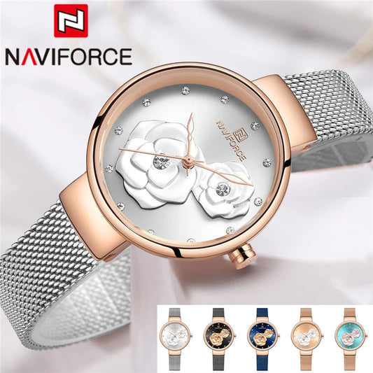 NAVIFORCE-Montre-bracelet  en maille pour femme, bracelet en acier inoxydable,