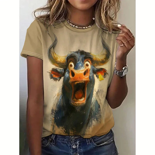 T-shirt manches courtes col ras du cou pour femme, vêtement surdimensionné, décontracté, imprimé chien, 3d, à la mode, été