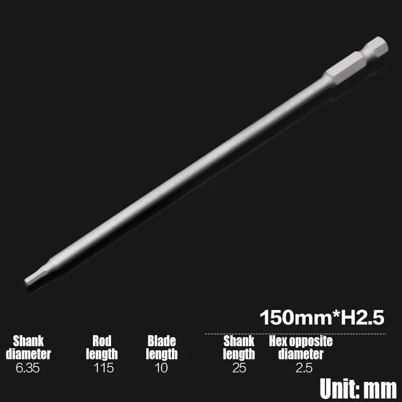 Foret Allen à tête hexagonale H2-H10, 75mm, 150mm, 200mm, embout de tournevis hexagonal électrique, tête de lot magnétique, tournevis à percussion, 1 pièce