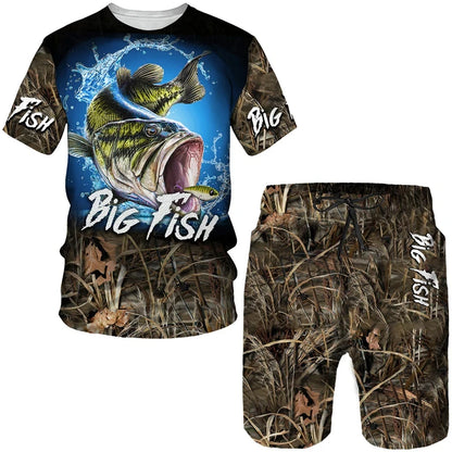 Été pêche bataille camouflage impression 3D hommes T-Shirts ensembles Harajuku mode T-Shirt Shorts deux pièces ensemble pull décontracté survêtement