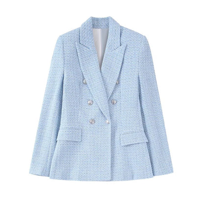 CNlalaxury-Blazer en tweed à double boutonnage pour femme, manteau de trajet avec poche, manches longues, décontracté, printemps, automne, 2024
