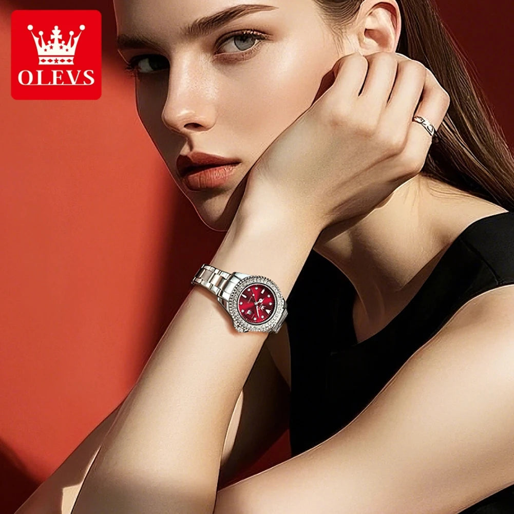 OLEVS 9945 Original diamant montre à Quartz pour femmes  élégant montres en acier inoxydable étanche femmes montres
