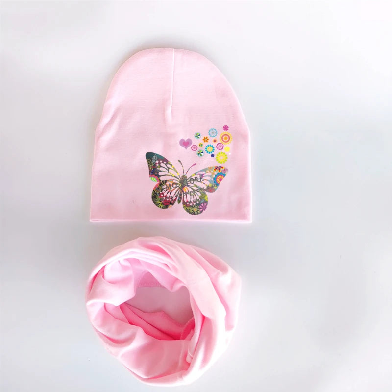 Ensemble de chapeaux de bébé à fleurs papillon pour filles, chapeau pour enfants, chapeau pour bébé garçon, chapeau en coton, écharpe pour enfants, collier, écharpe pour enfants