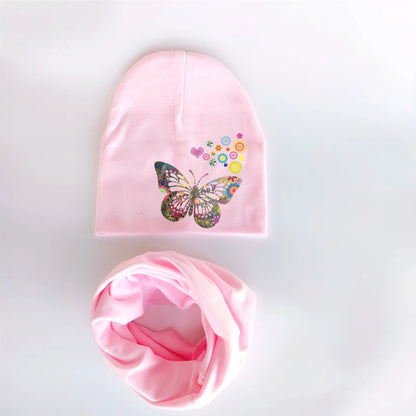 Ensemble de chapeaux de bébé à fleurs papillon pour filles, chapeau pour enfants, chapeau pour bébé garçon, chapeau en coton, écharpe pour enfants, collier, écharpe pour enfants