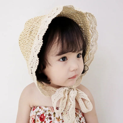 Chapeau d'été en dentelle pour bébé fille, casquette de plage, panama, princesse, bord large