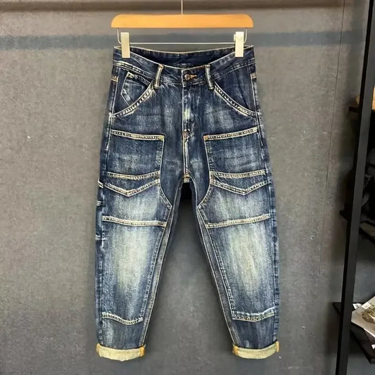 Jean Décontracté de Style Américain pour Homme, Haut de Gamme, Marque de Chimie, Épissage, High Street, Adt-Fit, Jambes Droites, Harens, Nouvelle Collection Printemps Été
