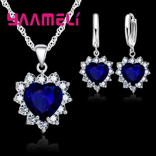Ensemble de bijoux en argent regardé Chim925 pour femme, breloque en pierre CZ, collier et boucles d'oreilles, cadeau de travailleur d'amour