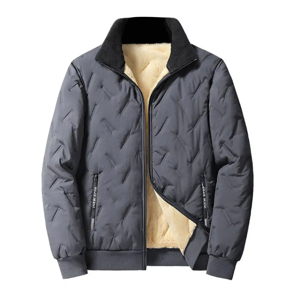 Veste à Revers avec Lignes en Relief pour Homme, Poches à Fermeture Éclair, Ourlet artificiel astique, Doublure en Peluche, Manteau pour la Chaleur