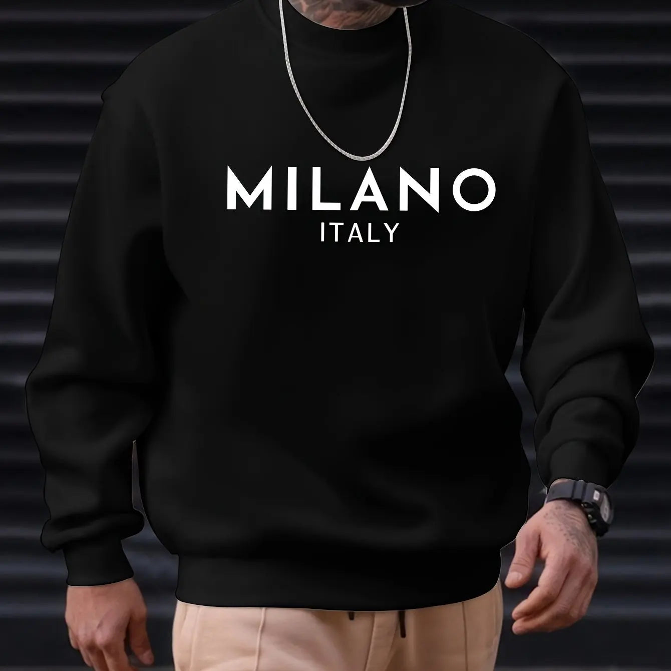 Sweat-shirt à manches longues et col rond pour homme, ample et décontracté, imprimé MILANO ITALIA, à la mode, automne et hiver