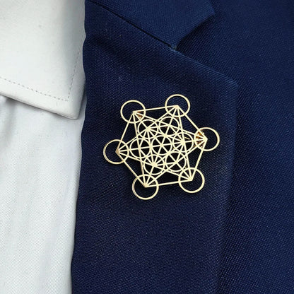 Broche Metatron creuse en acier inoxydable plaqué or 18 carats,