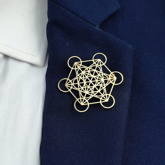Broche Metatron creuse en acier inoxydable plaqué or 18 carats,