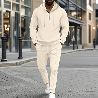 2025 nouveau printemps et automne hommes décontracté gaufre couleur unie petite fermeture éclair à capuche à manches longues paire pantalon deux hommes costume