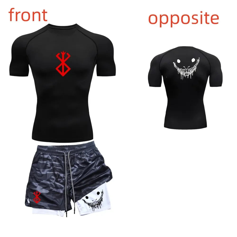 Ensemble de fitness décontracté à la mode pour hommes, vêtements de sport à séchage rapide, shorts + chemise, ensemble 2 pièces, course à pied, entraînement, été