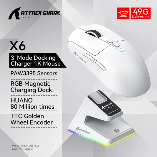 Souris ATTACK SHARK X6, connexion tri-mode Bluetooth