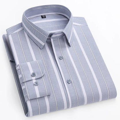 Chemise Oxford rayée à carreaux pour hommes, chemise sociale à manches longues, chemises de travail décontractées, poche, pur coton, qualité, S- 7XL, 8XL, 100%