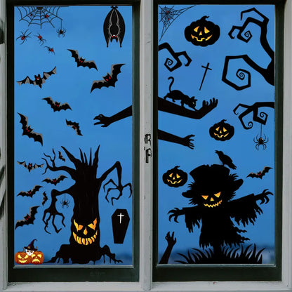 Autocollants de fenêtre électrostatiques pour vitrine en verre d'halloween, décoration de scène fantôme Zombies citrouille araignées, décoration de fête d'halloween
