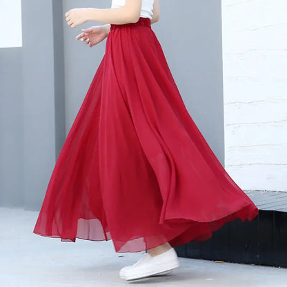 2025 printemps jupe 3 couches en mousseline de soie jupes longues pour femmes élégant décontracté taille haute Boho plage Maxi jupes Saias Femme 80/90/100 cm