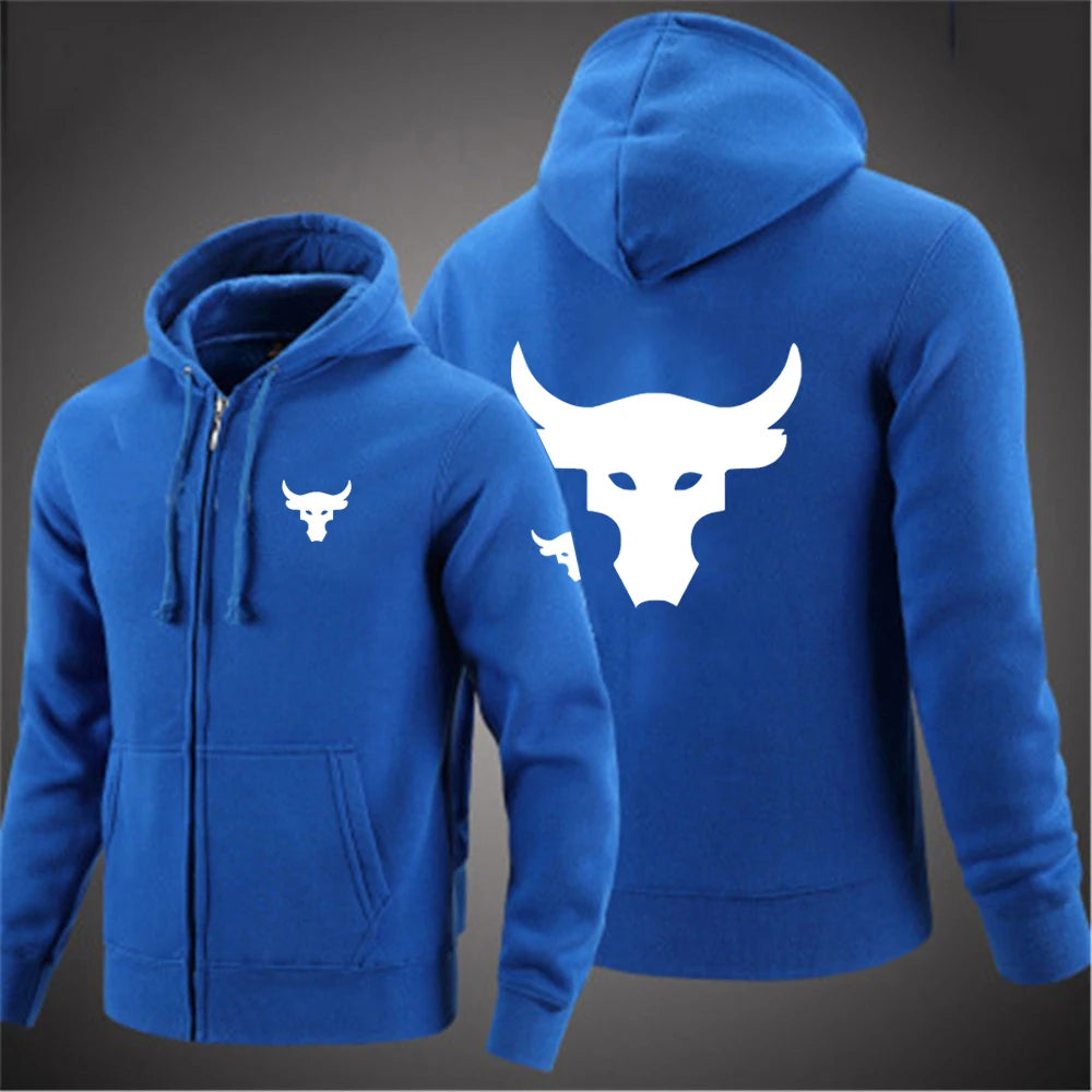 Dwayne Johnson Brahma Bull tatouage Logo imprimé printemps automne hommes sweat à capuche zippé Streetwear classique décontracté couleur unie pull