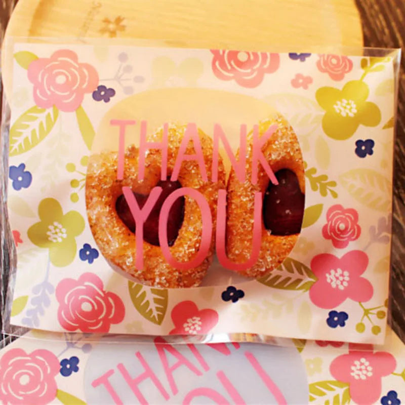Sacs à biscuits et bonbons de remerciement, 50 pièces, 100 pièces, 10x13cm, sac cadeau pour fête de mariage, sac d'emballage en plastique pour biscuits