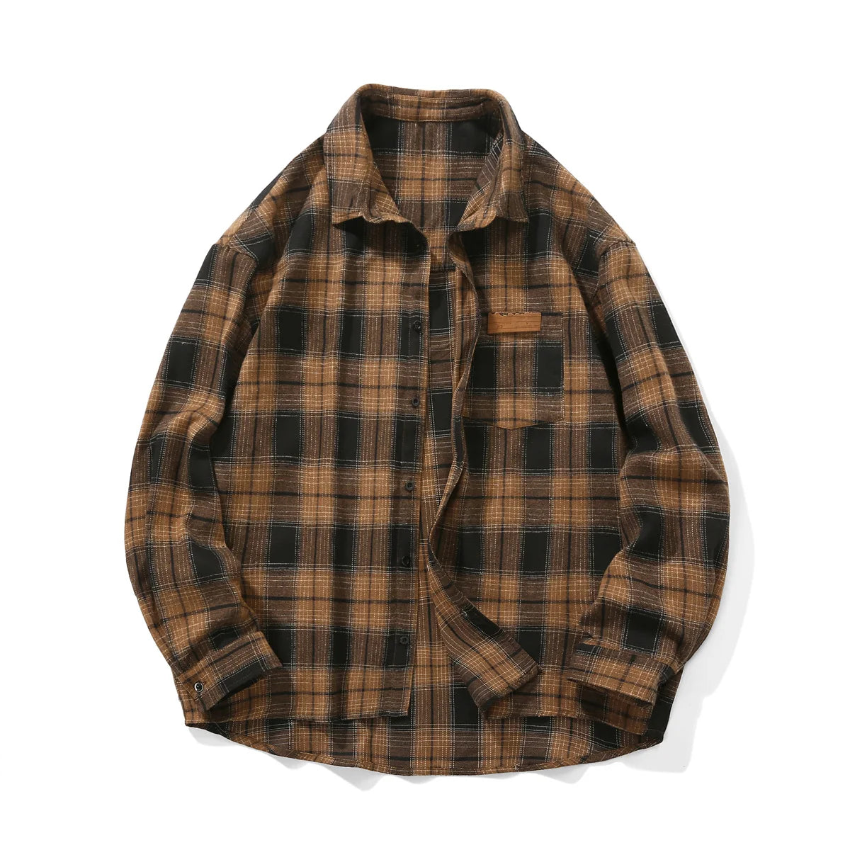 Chemise à carreaux vintage pour hommes, surchemise à manches longues, vêtements d'extérieur respirants, chemisier décontracté pour hommes, poche unique, boutons