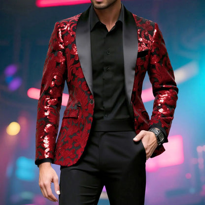 Vêtements d'extérieur pour performance sur scène à bouton unique orné de paillettes brillantes en bleu or vert violet Options pour veste de costume rouge pour hommes