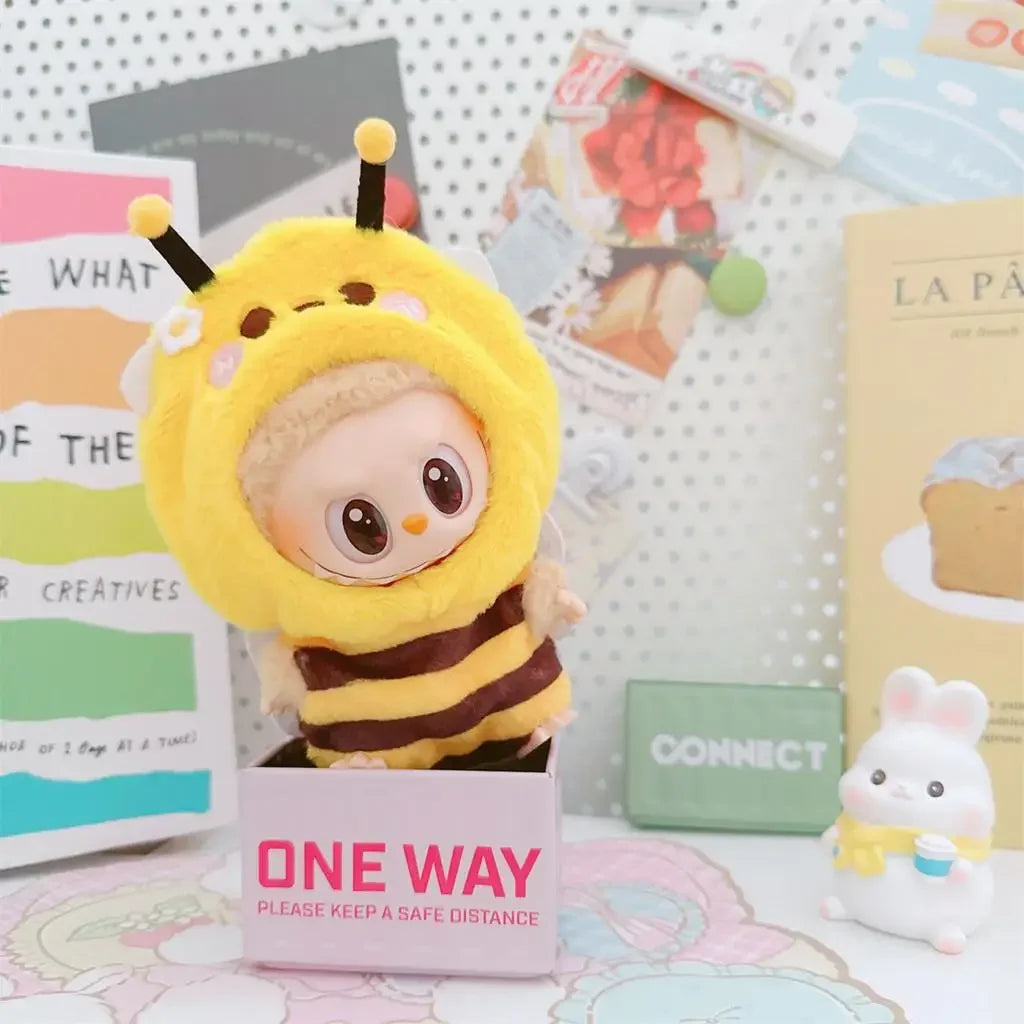 Tenue de fête assise labubu V1 V2 de 17cm, vêtements en vinyle, poupée petite abeille, onesie, poupées mignonnes, accessoires de décoration