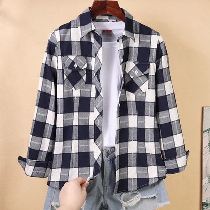 Nouvelles chemises à carreaux pour femmes M-5XL chemisier en coton pour femmes à manches longues chemise à carreaux Slim col rabattu chemisiers pour femmes chemises