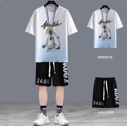 Short hommes costume été Joggers ensemble mode coréenne graphique T-shirt multi-poches Cargo pantalon 2 pièces ensemble hommes survêtements 2025 nouveau