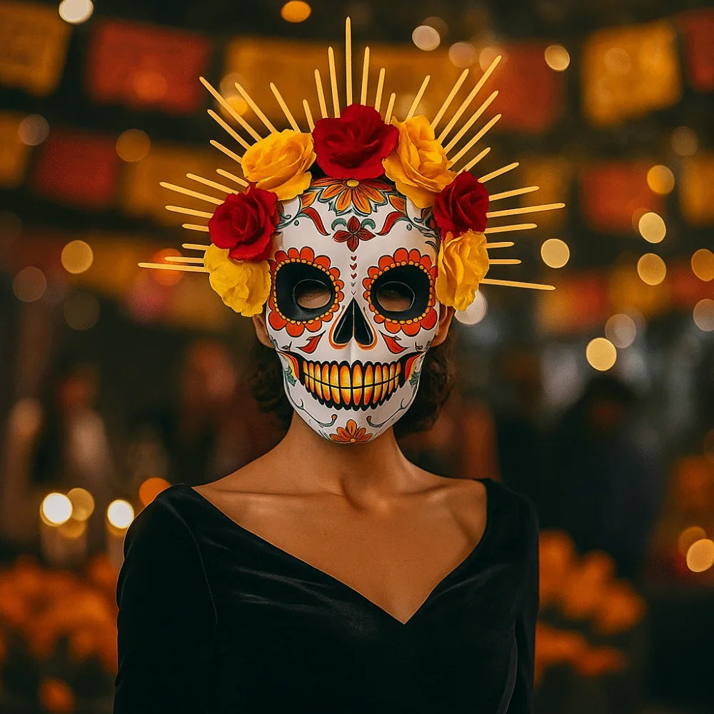 Masque du jour des morts mexicains d'halloween, masque complet pour les yeux, masque de fête d'halloween, couvre-chef, masque de crâne tridimensionnel, carnaval