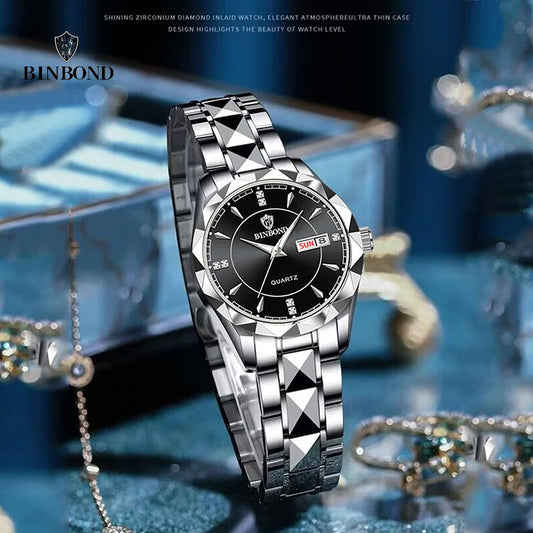 BINBOND montres  en acier inoxydable montre à Quartz étanche lumineux Date