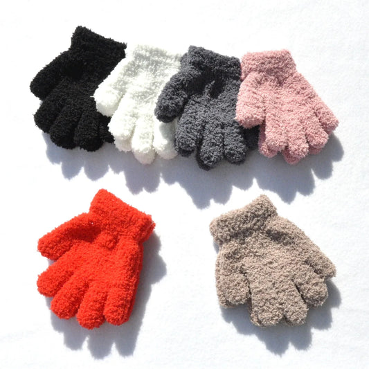 Gants d'hiver en fourrure pour enfants, mitaines à doigts complets, gants doux, garder au chaud, sourire, épais, bébé, enfants de 3 à 6 ans