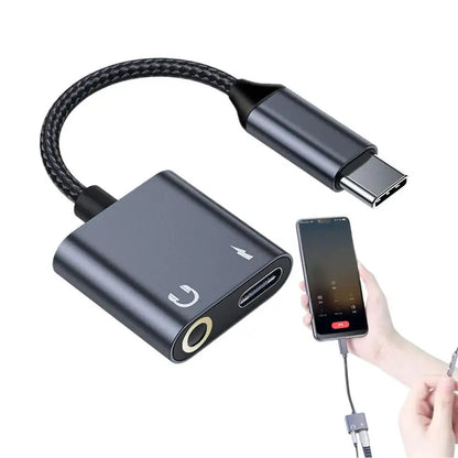 Adaptateur de téléphone de sauna de type C pour touristes, 2 en 1, répartiteur USBC, prise AUX, tête de prise 3.5mm, câble audio