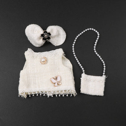 Vêtements pendentif de poupée Labubu 17cm, costume à carreaux, jupe et robe noire, ensemble de tenue élégante, accessoires mignons de décoration