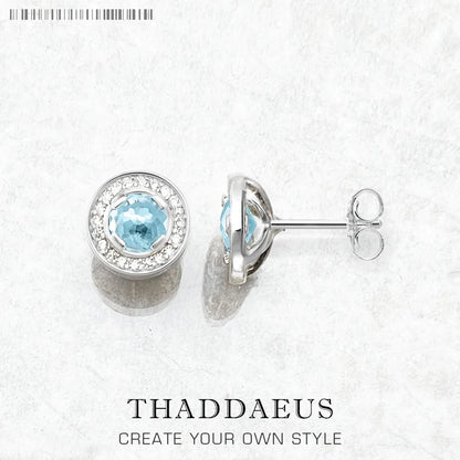 Boucles d'oreilles rondes bleues claires, bijoux fins de Style européen pour femmes, cadeau classique en cristal en argent Sterling 925