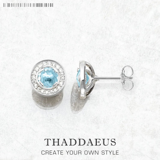 Boucles d'oreilles rondes bleues claires, bijoux fins de Style européen pour femmes, cadeau classique en cristal en argent Sterling 925