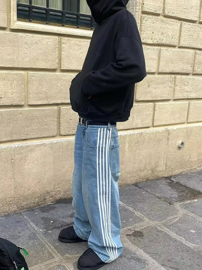 Y2K – jean Baggy rétro pour hommes, broderie croisée américaine, Patchwork, ample, Streetwear, pantalon gothique à jambes larges