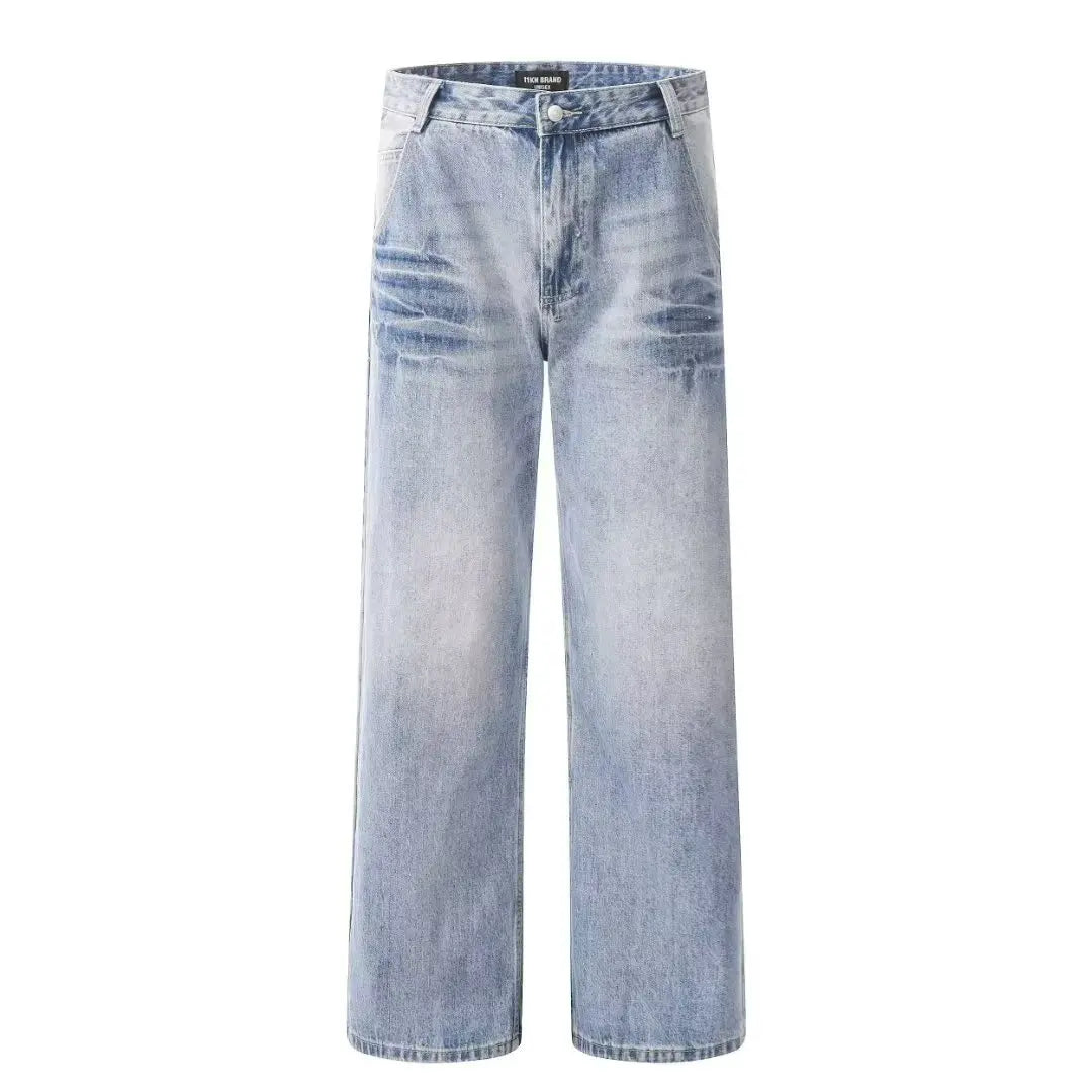 American Vibe style rétro lavé été nouveaux jeans pour hommes et femmes Instagram marque de mode haute rue lâche jambe droite pantalon