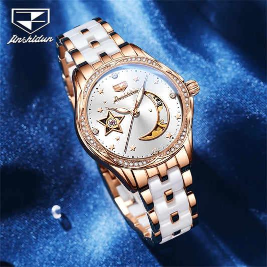 JSDUN-Montres mécaniques automatiques étanches pour femmes, modules en céramique, montre-bracelet de luxe pour dames, nouvelle mode originale