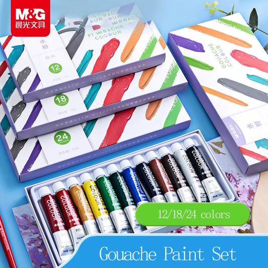 M & G – ensemble de peinture Gouache pour étudiants, 12/18/24 couleurs, Tube Art, outils de peinture spéciaux lavables