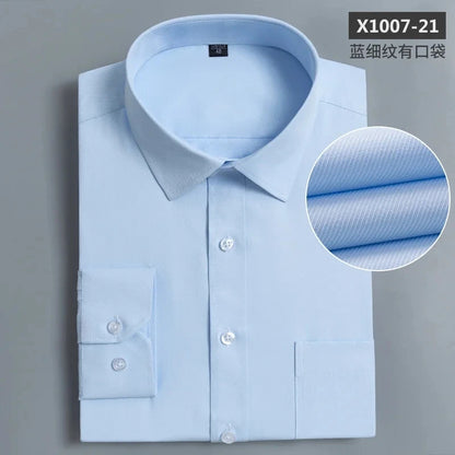 Nouveau coton hommes classique à manches longues robe chemise poche régulière coupe formelle affaires travail bureau décontracté bouton blanc chemises sociales