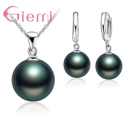 Ensemble de bijoux de luxe en argent regardé 925 pour femme, 3 options de documents, perle blanche, noire, rose, collier, pendentif, boucles d'oreilles, cadeau