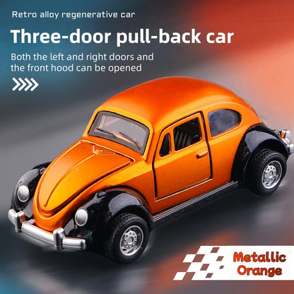 Modèle de voiture classique Beetle mini voiture en alliage à traction, trois portes peuvent être ouvertes à l'échelle 1:60, cadeaux pour garçons adultes et enfants