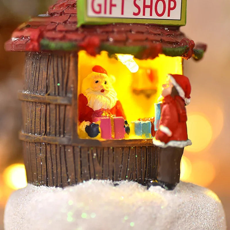 Artisanat de noël en résine, Village de noël, musique lumineuse, petite maison, bonhomme de neige, lumières LED, cadeau de vacances, décoration de maison, ornements 2024