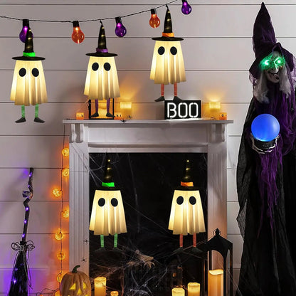 Fantômes suspendus d'Halloween, décorations d'Halloween Fantômes suspendus en plein air avec chapeau de sorcière pour cour, patio, jardin, arbre à l'extérieur