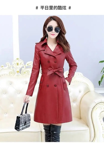 Veste en cuir d'agneau composé pour femme, manteau en fausse fourrure, trench long, lavage gratuit, vêtements en PU, Streetwear, Top, 138